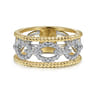 14K White-Yellow Gold Diamond Link and Twisted Rope Ring - 0.45 ct