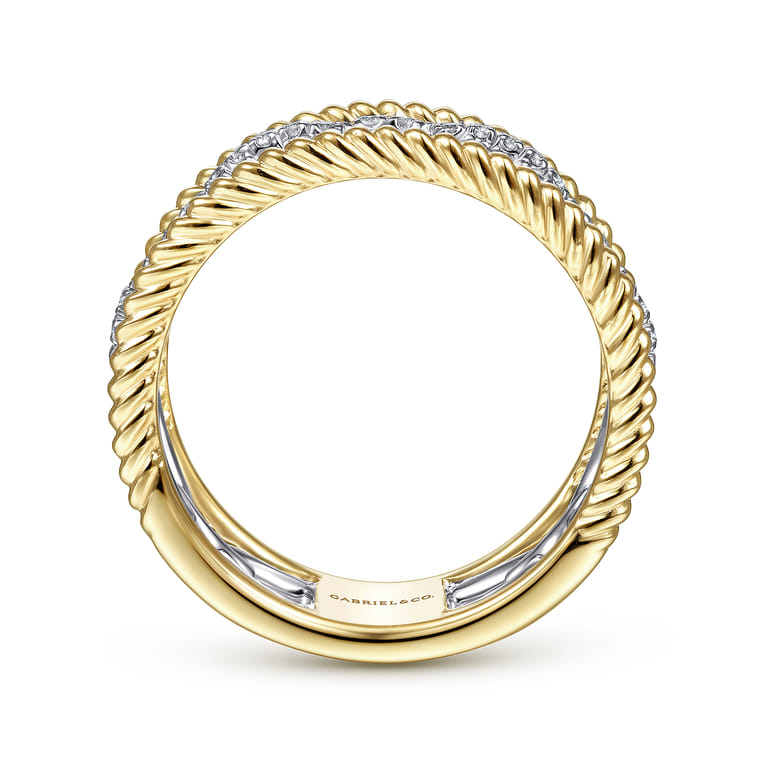 14K White-Yellow Gold Diamond Link and Twisted Rope Ring - 0.45 ct - Shot 2