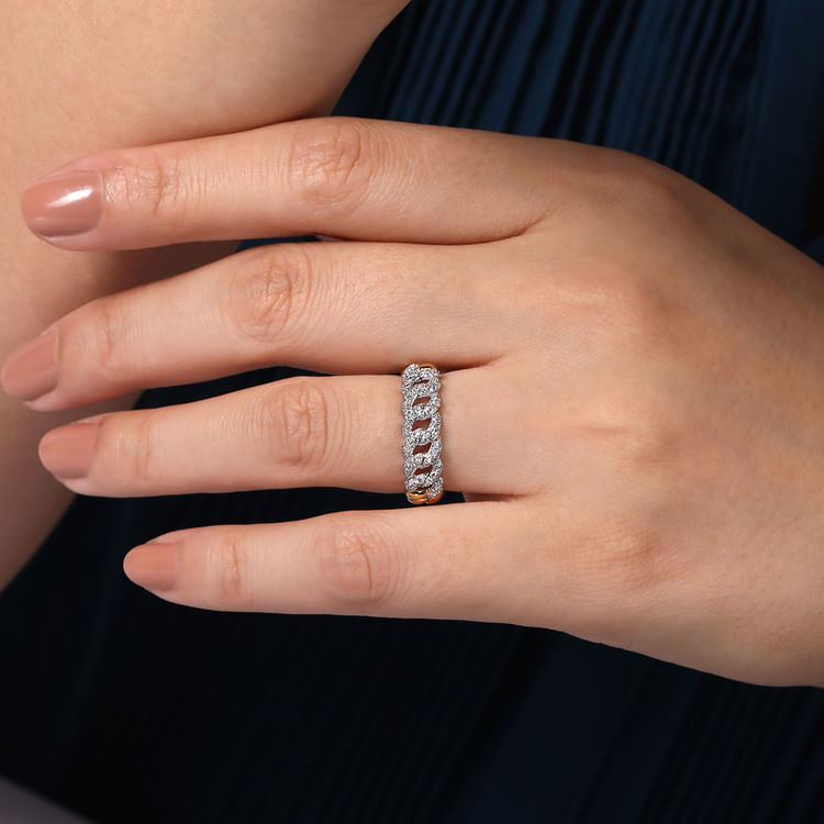 14K White-Yellow Gold Diamond Links Ring