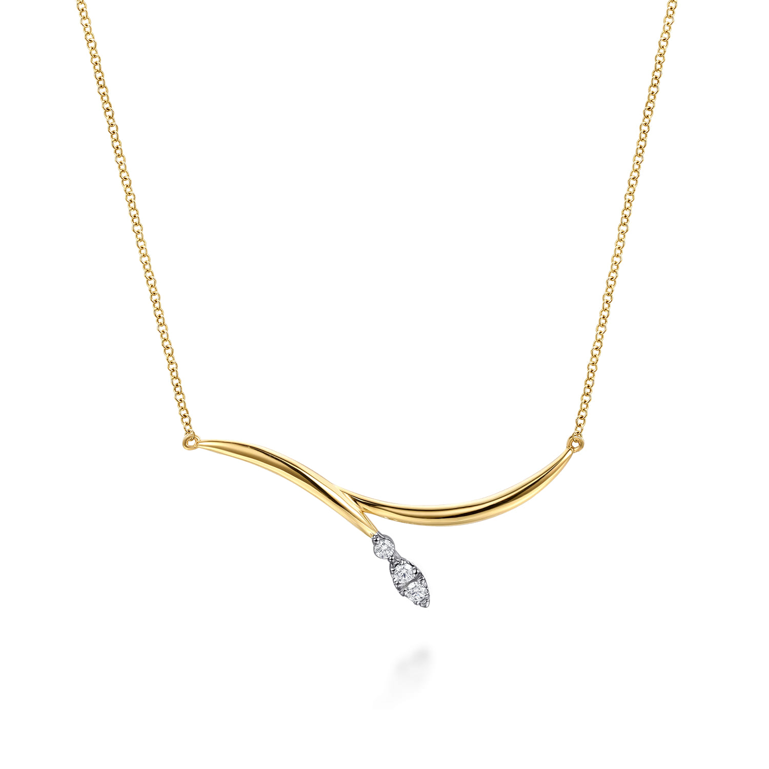 14K White  Yellow Gold Diamond Marquise Bar Necklace - 0.11 ct - Shot 1
