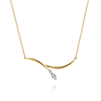 14K White  Yellow Gold Diamond Marquise Bar Necklace