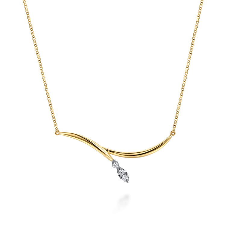 14K White  Yellow Gold Diamond Marquise Bar Necklace - 0.11 ct - Shot 1