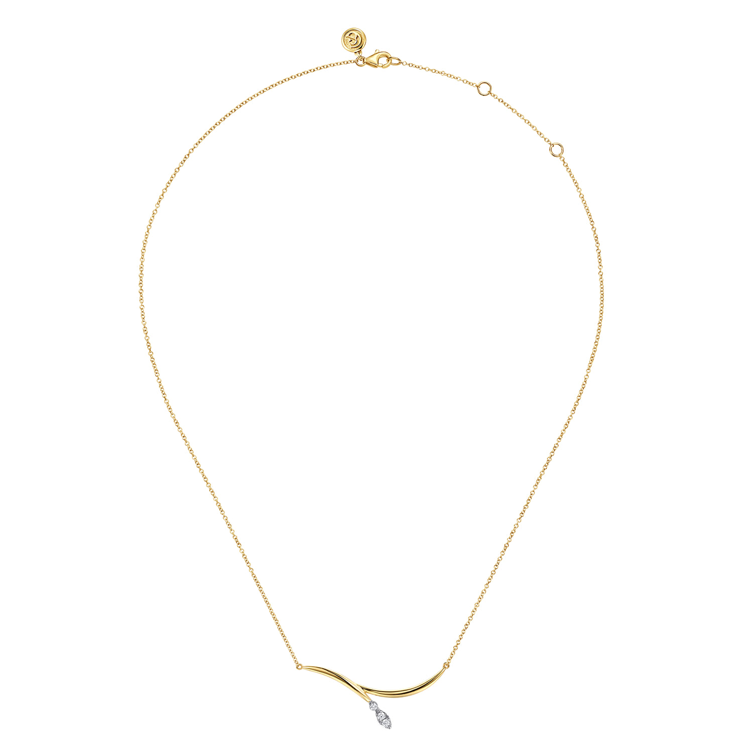 14K White  Yellow Gold Diamond Marquise Bar Necklace - 0.11 ct - Shot 2