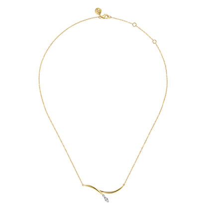 14K White  Yellow Gold Diamond Marquise Bar Necklace