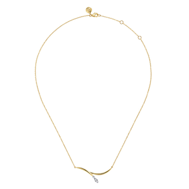 14K White  Yellow Gold Diamond Marquise Bar Necklace - 0.11 ct - Shot 2