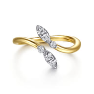 14K White  Yellow Gold Diamond Marquise Bypass Ring