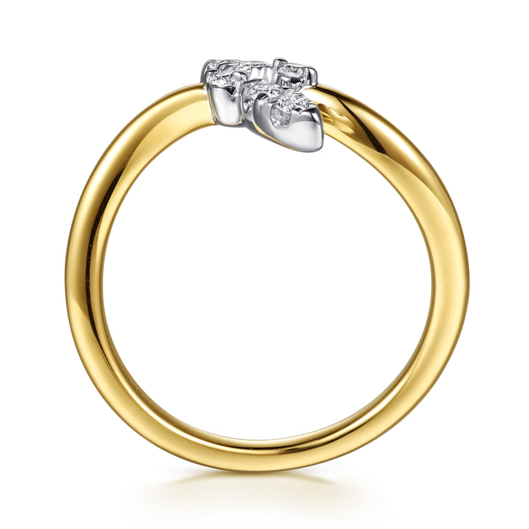 14K White  Yellow Gold Diamond Marquise Bypass Ring - 0.16 ct - Shot 2