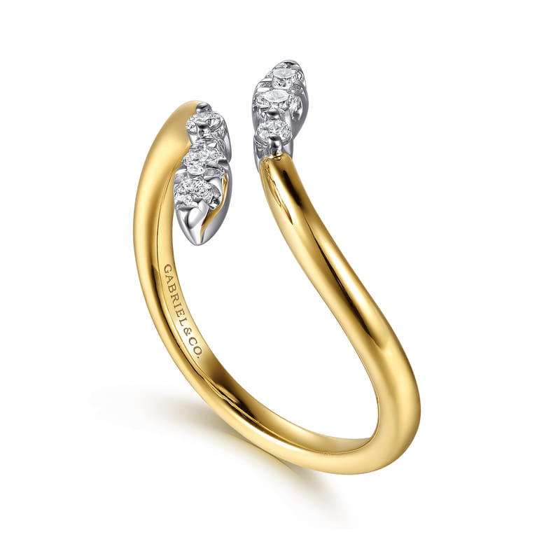 14K White  Yellow Gold Diamond Marquise Bypass Ring - 0.16 ct - Shot 3