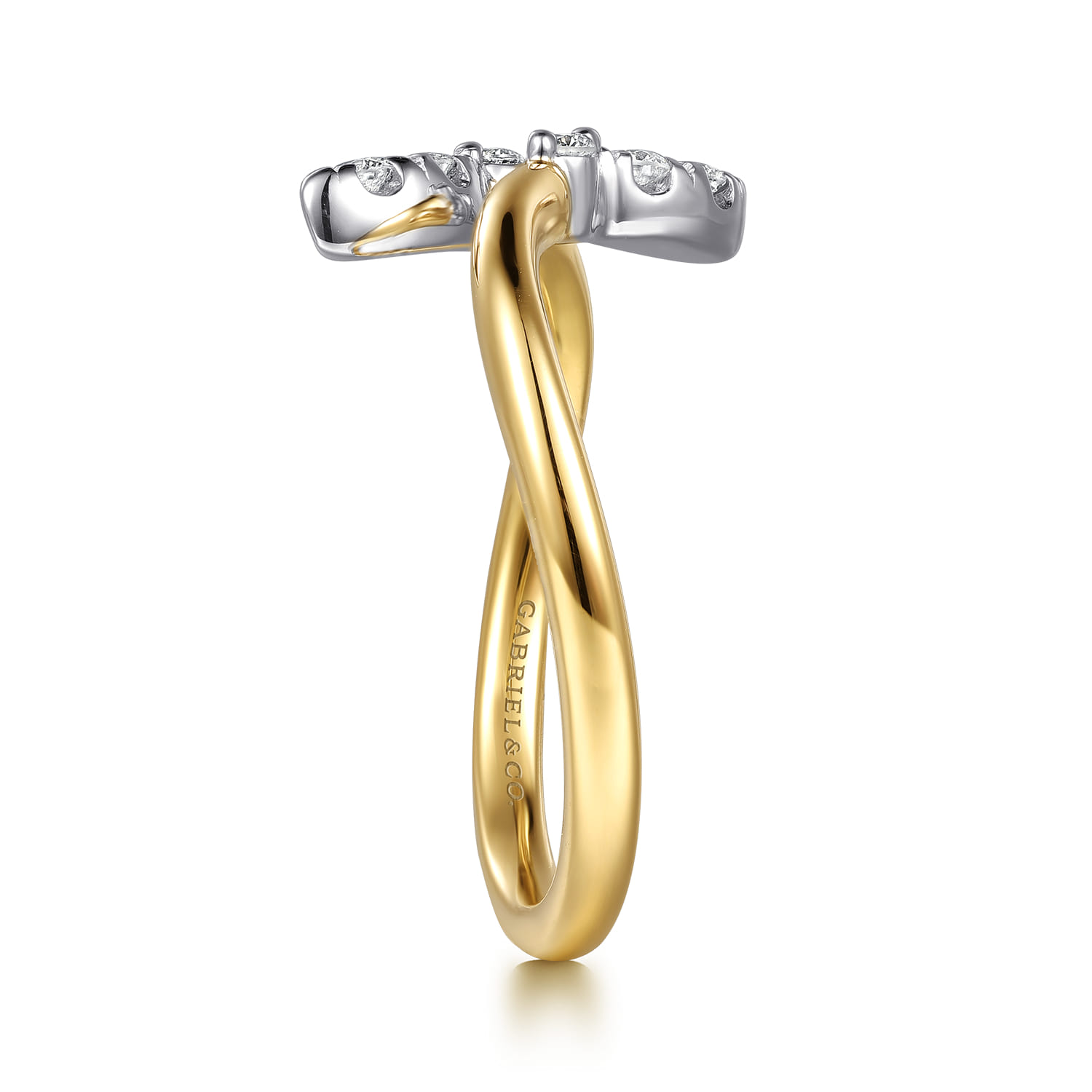 14K White  Yellow Gold Diamond Marquise Bypass Ring - 0.16 ct - Shot 4