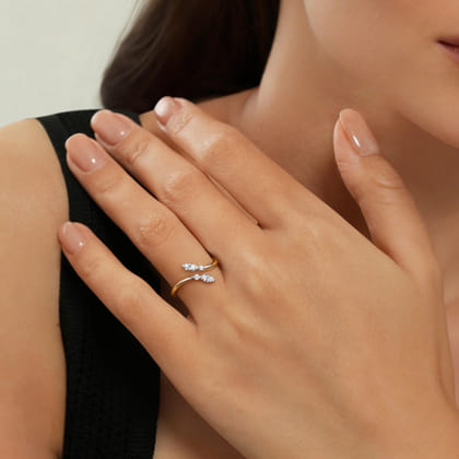 14K White  Yellow Gold Diamond Marquise Bypass Ring