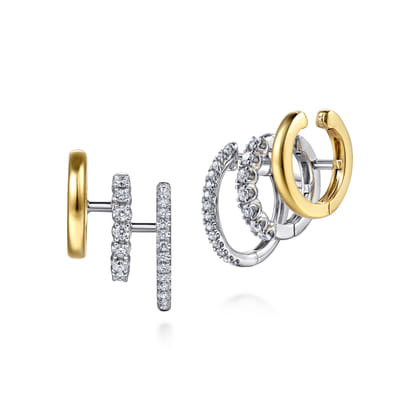 14K White  Yellow Gold Diamond Multi Row Stuggies Earrings