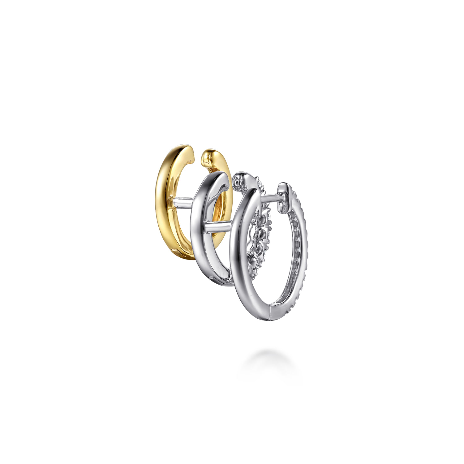 14K White  Yellow Gold Diamond Multi Row Stuggies Earrings - 0.5 ct - Shot 2