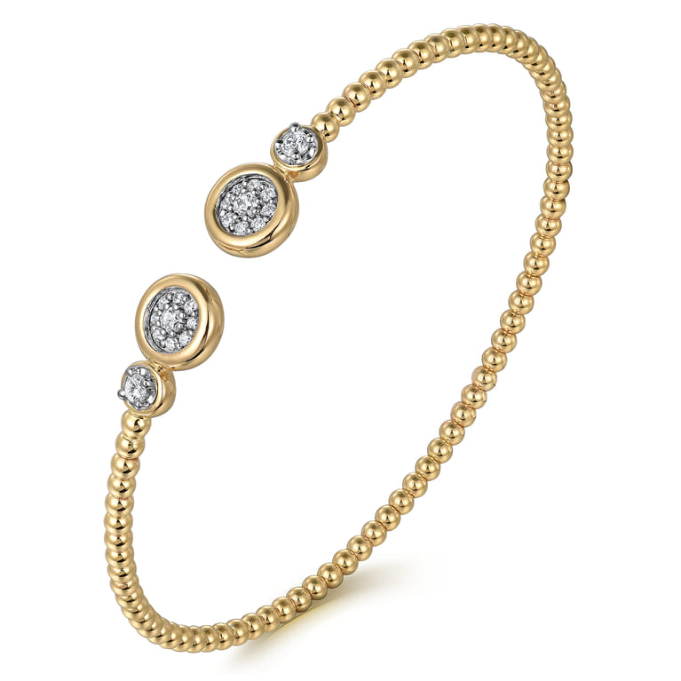 14K White  Yellow Gold Diamond Open Bangle Bracelet-Bujukan - 0.25 ct - Shot 2