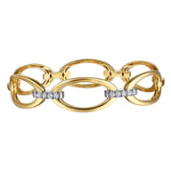14K White  Yellow Gold Diamond Oval Link Bangle Bracelet