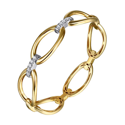 14K White  Yellow Gold Diamond Oval Link Bangle Bracelet