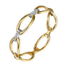 14K White  Yellow Gold Diamond Oval Link Bangle Bracelet
