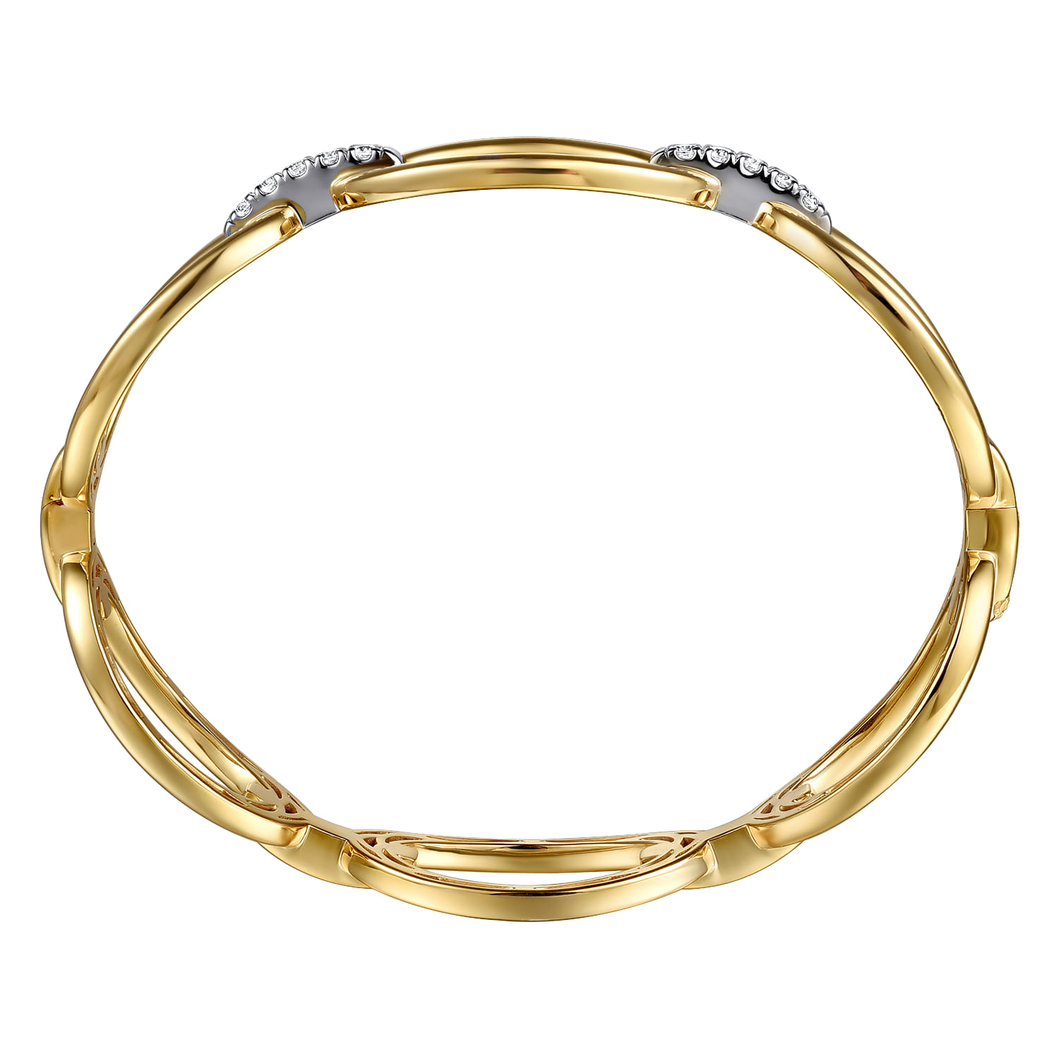 14K White  Yellow Gold Diamond Oval Link Bangle Bracelet - Shot 3