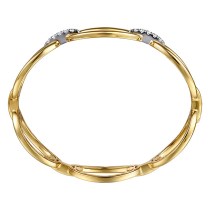 14K White  Yellow Gold Diamond Oval Link Bangle Bracelet