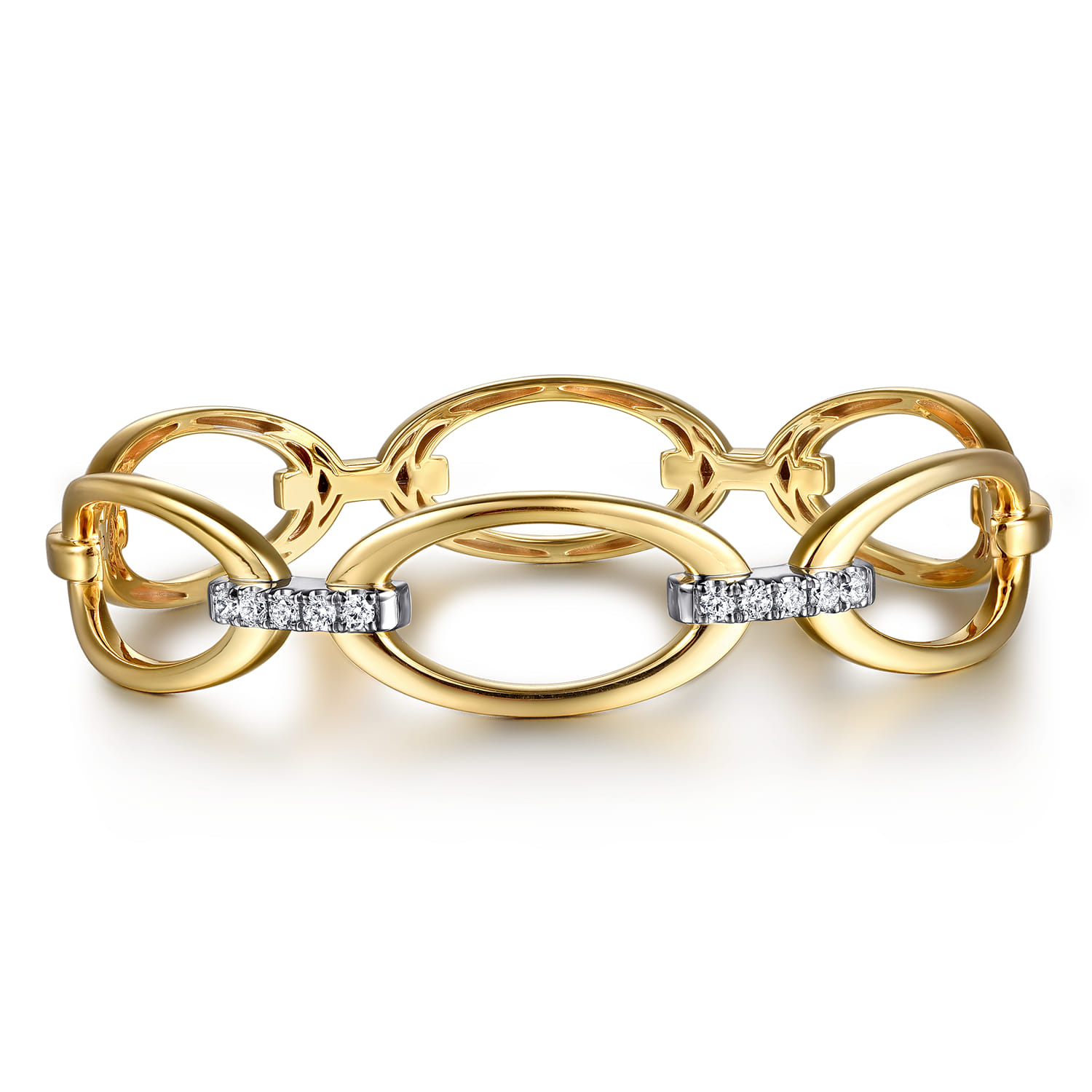 14K White  Yellow Gold Diamond Oval Link Bangle - 0.35 ct - Shot 1