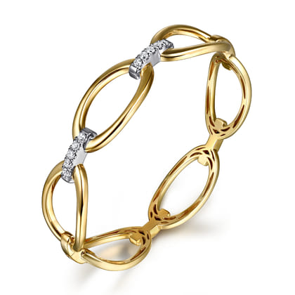 14K White  Yellow Gold Diamond Oval Link Bangle