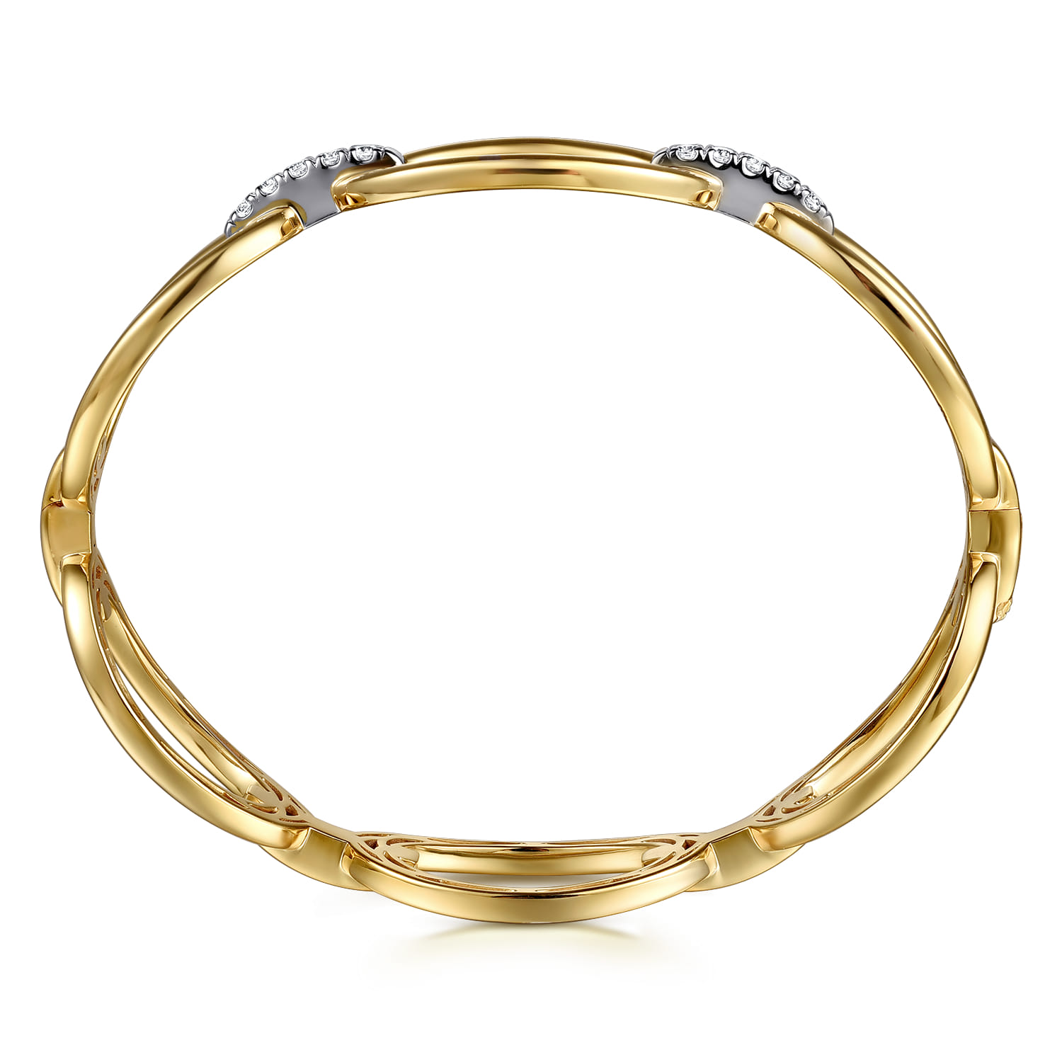 14K White  Yellow Gold Diamond Oval Link Bangle - 0.35 ct - Shot 3