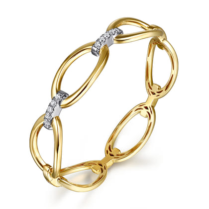 14K White  Yellow Gold Diamond Oval Link Bangle