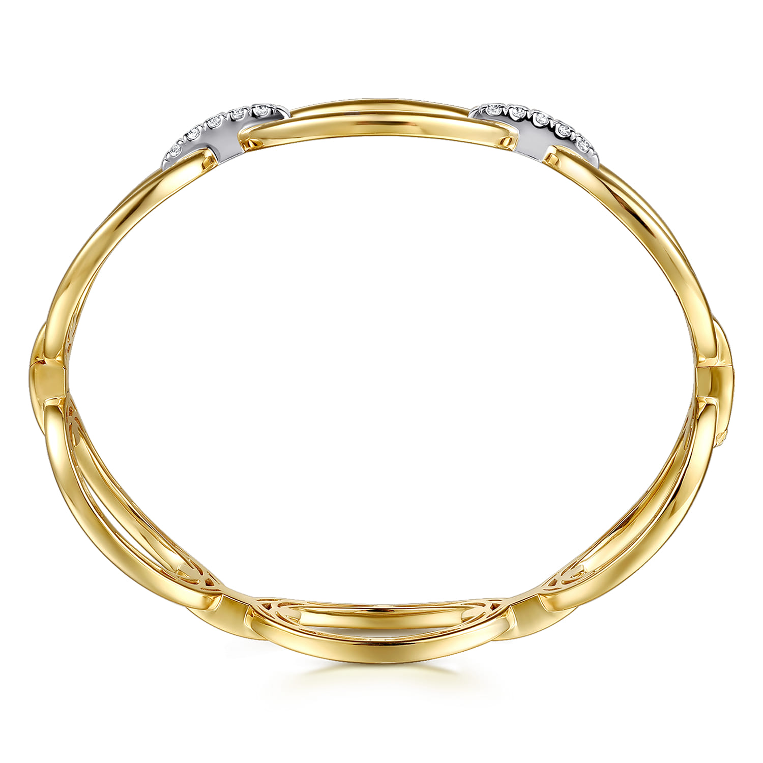 14K White  Yellow Gold Diamond Oval Link Bangle - Shot 3
