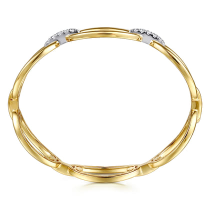 14K White  Yellow Gold Diamond Oval Link Bangle