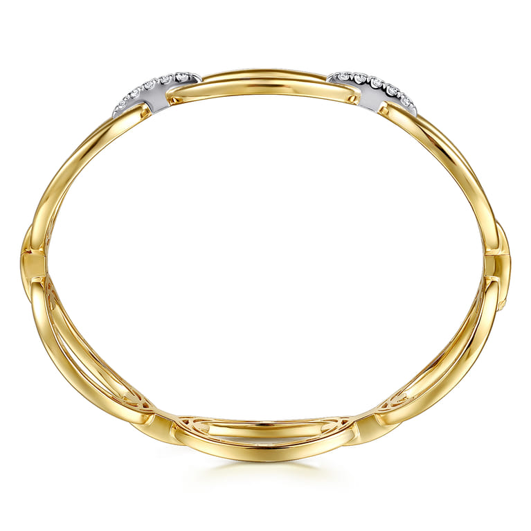 14K White  Yellow Gold Diamond Oval Link Bangle - Shot 3