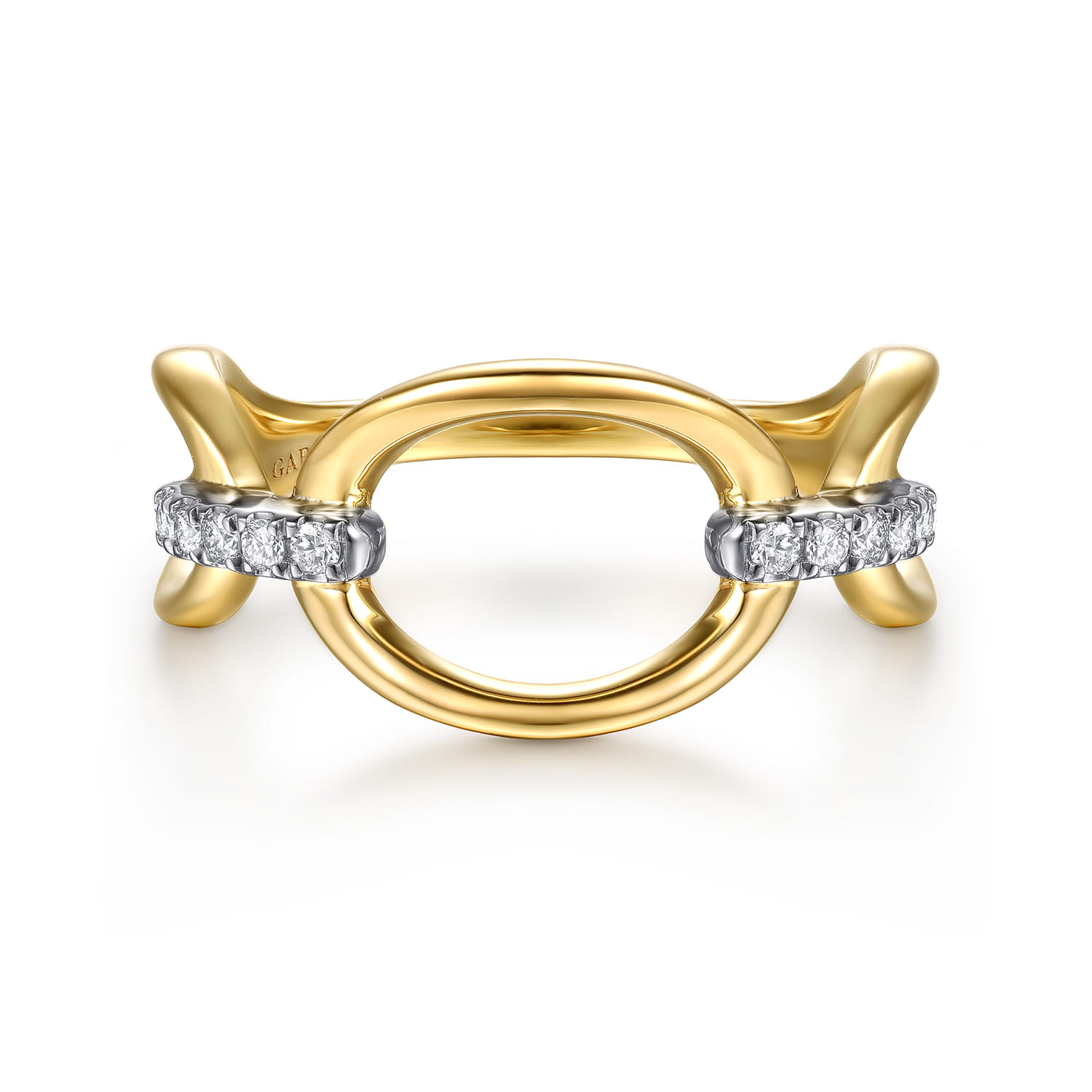 14K White  Yellow Gold Diamond Oval Link Chain Ring - 0.1 ct - Shot 1
