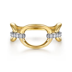 14K White  Yellow Gold Diamond Oval Link Chain Ring