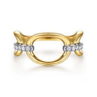 14K White  Yellow Gold Diamond Oval Link Chain Ring