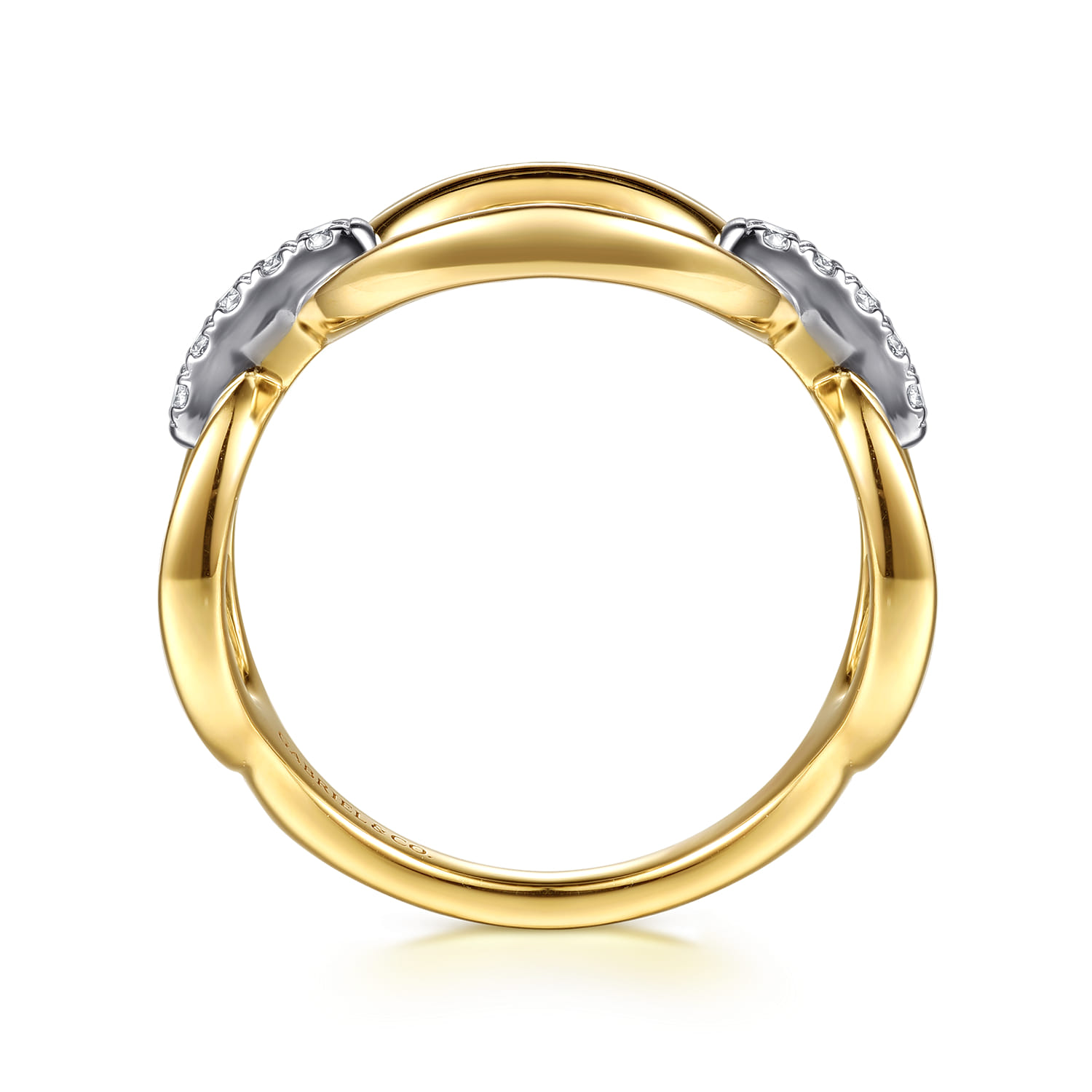 14K White  Yellow Gold Diamond Oval Link Chain Ring - 0.1 ct - Shot 2