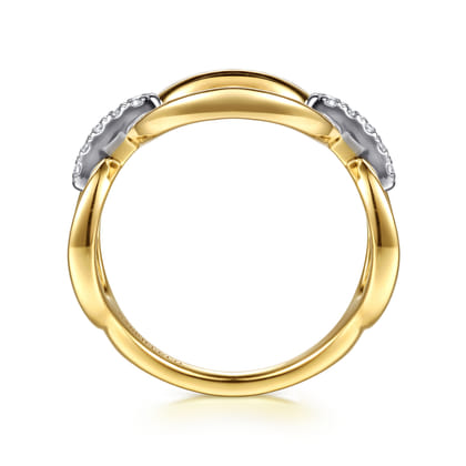 14K White  Yellow Gold Diamond Oval Link Chain Ring