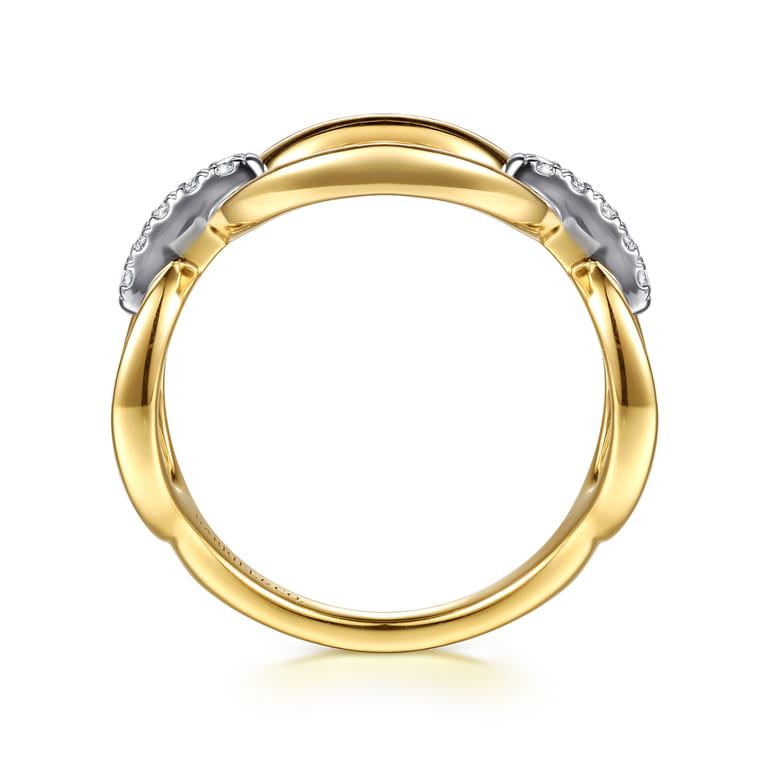 14K White  Yellow Gold Diamond Oval Link Chain Ring - 0.1 ct - Shot 2