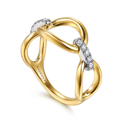 14K White  Yellow Gold Diamond Oval Link Chain Ring