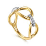 14K White  Yellow Gold Diamond Oval Link Chain Ring - 0.1 ct