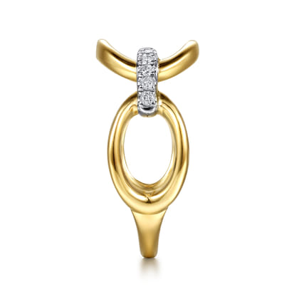 14K White  Yellow Gold Diamond Oval Link Chain Ring