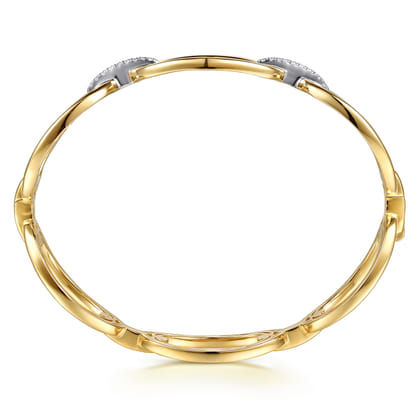 14K White  Yellow Gold Diamond Oval Link Closed Bangle Bracelet