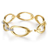 14K White  Yellow Gold Diamond Oval Link Closed Bangle Bracelet - 0.16 ct