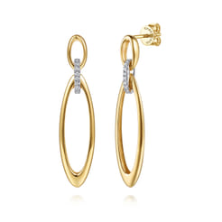 14K White  Yellow Gold Diamond Oval Link Stud Drop Earrings