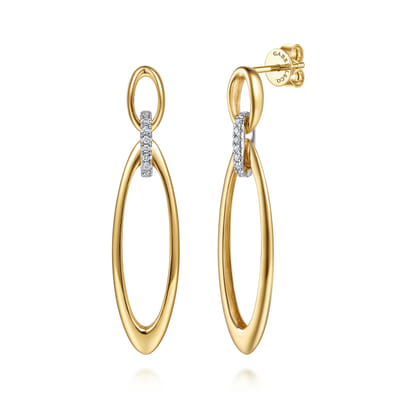 14K White  Yellow Gold Diamond Oval Link Stud Drop Earrings