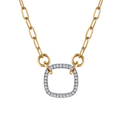 14K White  Yellow Gold Diamond Paperclip Chain Necklace