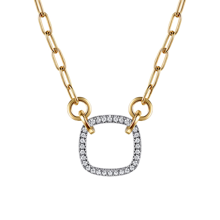14K White  Yellow Gold Diamond Paperclip Chain Necklace - 0.23 ct - Shot 1