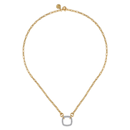 14K White  Yellow Gold Diamond Paperclip Chain Necklace