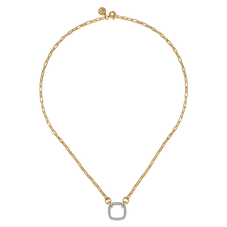 14K White  Yellow Gold Diamond Paperclip Chain Necklace - 0.23 ct - Shot 2