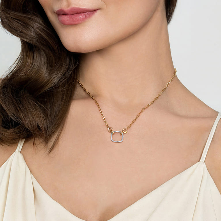 14K White  Yellow Gold Diamond Paperclip Chain Necklace - 0.23 ct - Shot 3