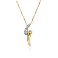 14K White Yellow Gold Diamond Pave Bypass Pendant Necklace