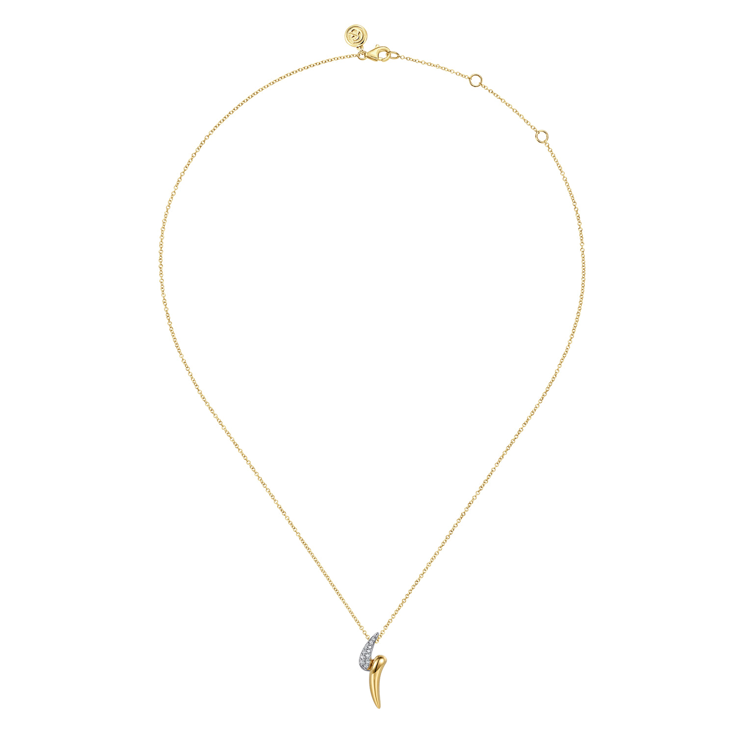 14K White Yellow Gold Diamond Pave Bypass Pendant Necklace - 0.1 ct - Shot 2