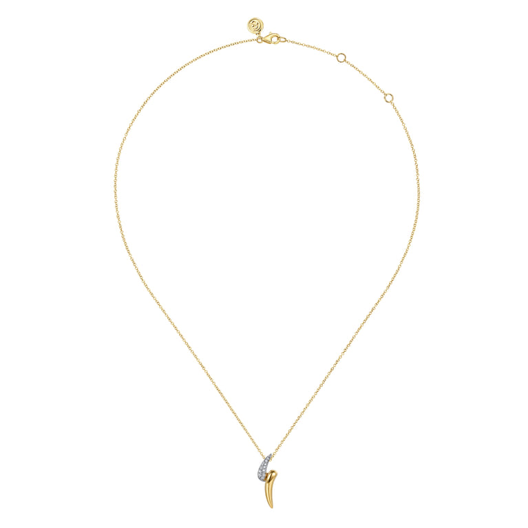 14K White Yellow Gold Diamond Pave Bypass Pendant Necklace - 0.1 ct - Shot 2